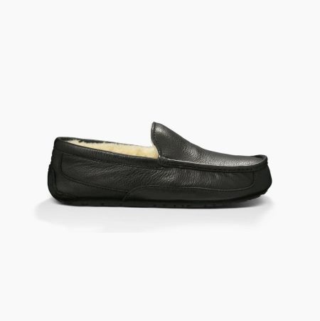 UGG Ascot Leather Black Slippers for Men (VGME19728)